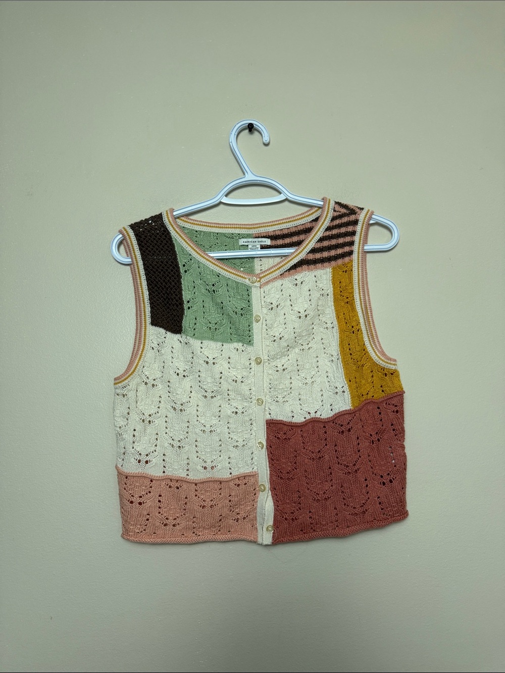 American Eagle Outfitters Multi-Color Patchwork Knit Vest size S